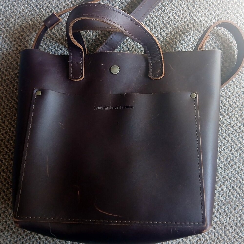 Portland Leather Goods Mini Crossbody Bag Purse Grizzly/Classic Brown Tote